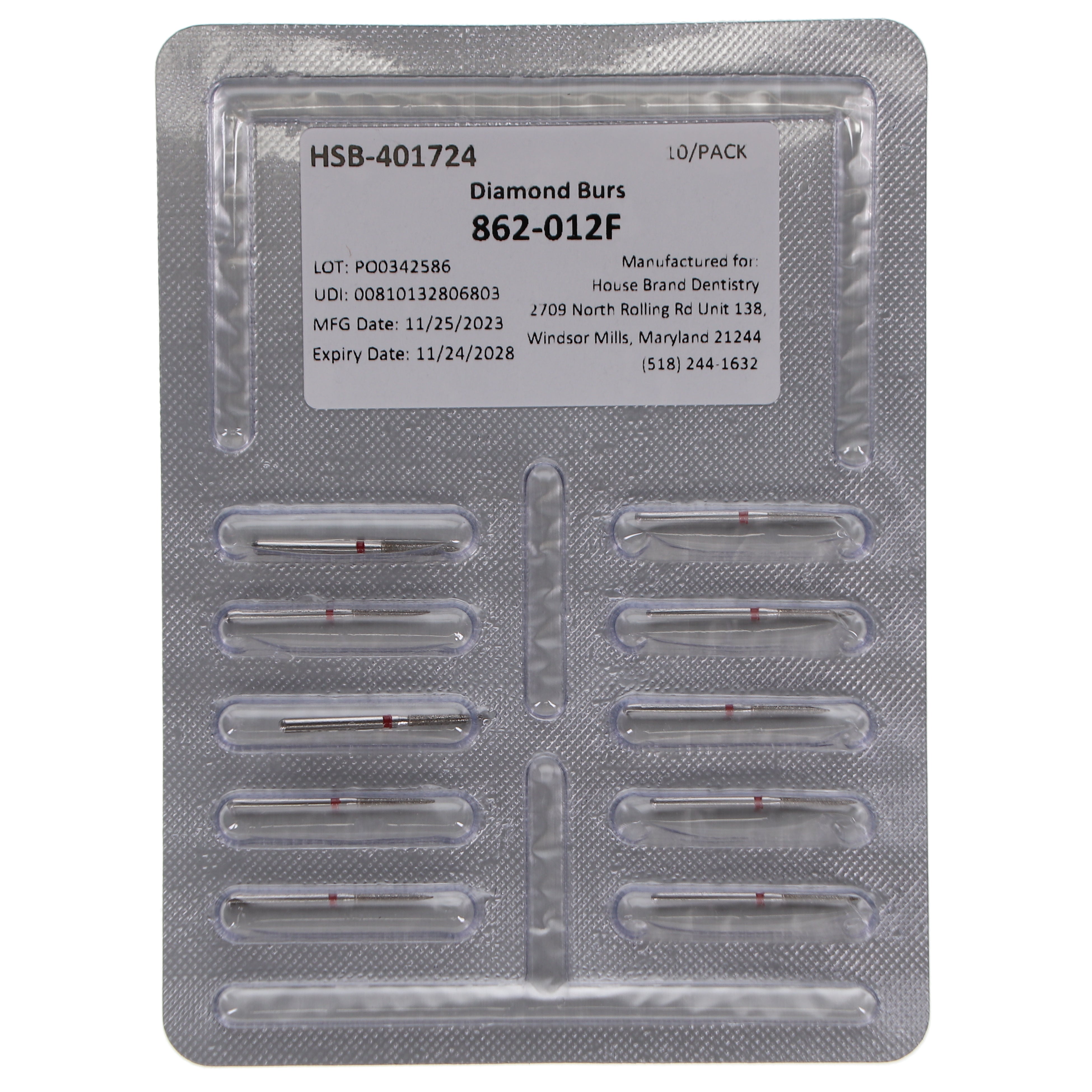 House Brand Dentistry 401724 HSB FG 862-012F Flame Fine Grit Diamond Burs 10/Pk House Brand Dentistry 401724 HSB FG 862-012F Flame Fine Grit Diamond Burs 10/Pk